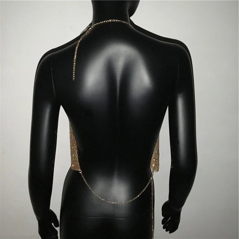 Festival Brilliant Rhinestone Backless Party Crop Top Women 2024 Summer Glitter Evening V Neck Diamonds Metal Tank Tops