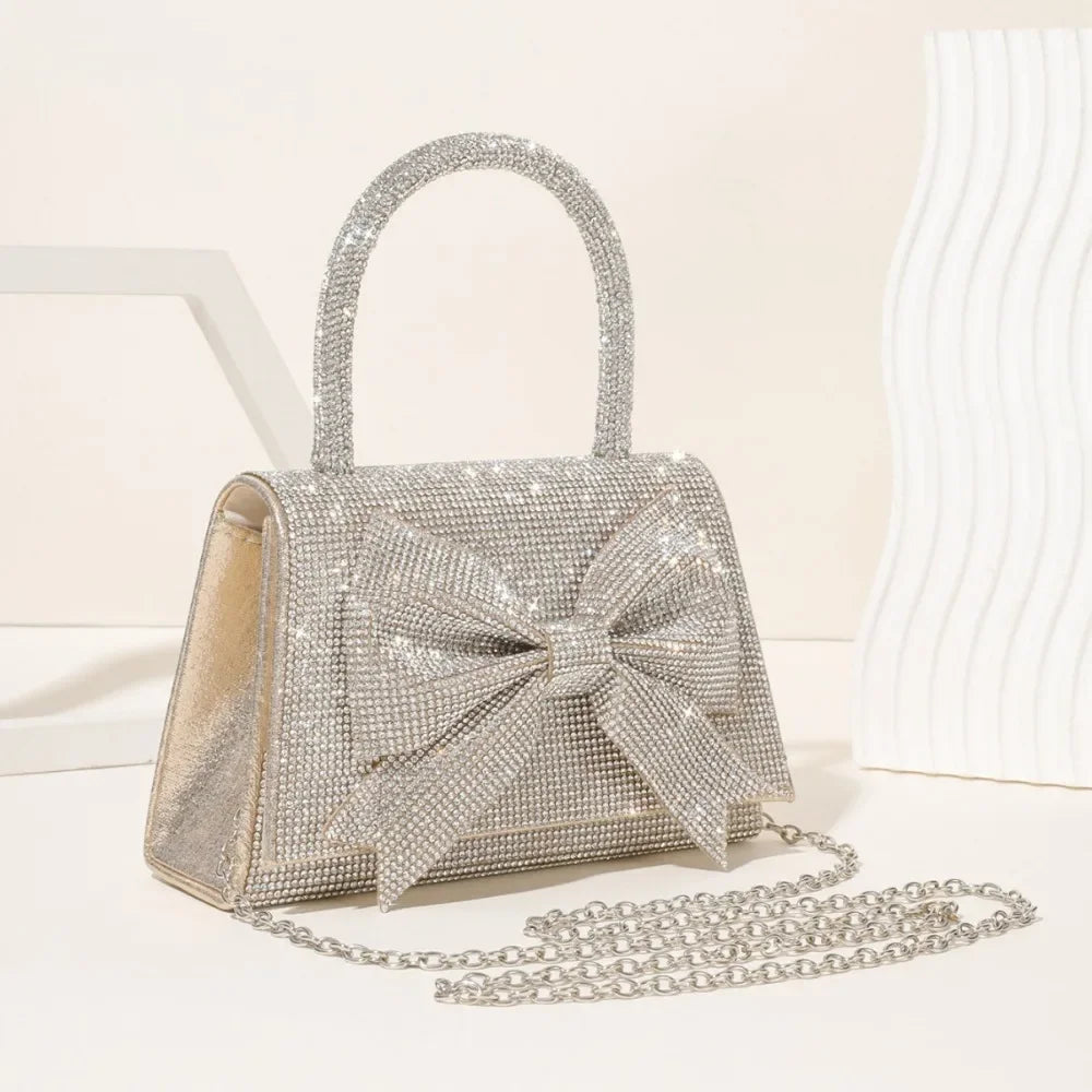Evening Bag For Women Luxury Diamond Bow Handbags Glittering Bridal Bag Golden Mini Purse For Wedding Party Bags