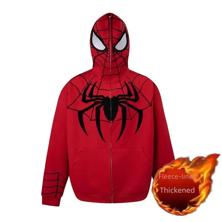 Autumn Winter Hip Hop Spiderman Hooded Sweatshirt Unisex Design Sensibility Niche Vibe Couple Jacket Cardigan