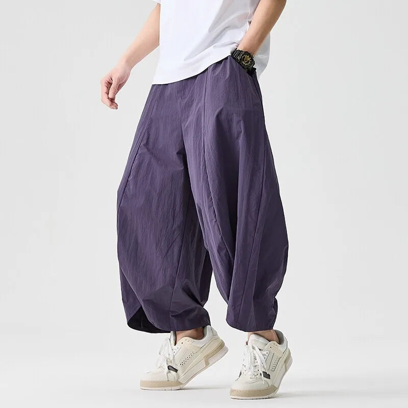 Men Wide Leg Pants Summer Light Thin Solid Casual Harun Pants Elastic Waistband Loose Oversize Lantern trousers Men Clothing