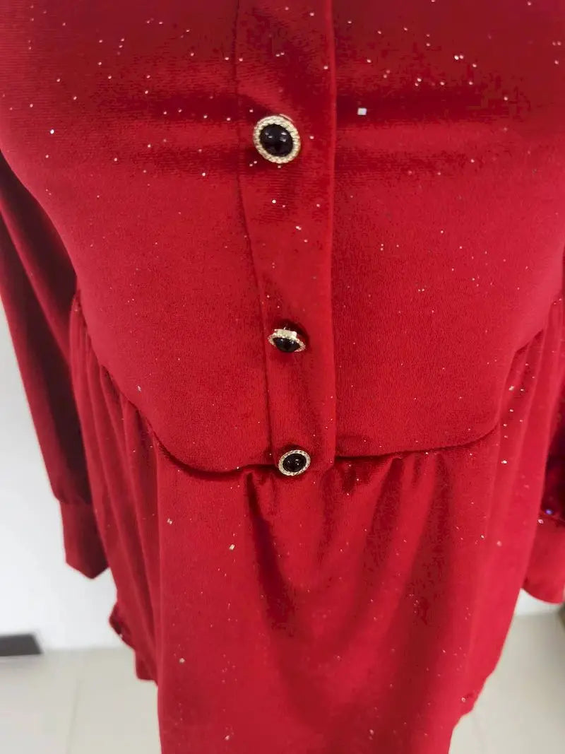 Women's Slim Fit A-line Velvet Dress, Christmas Clothes, Square Collar, Long-sleeved, Red, Sweet, Hot Girl, Autumn Winter