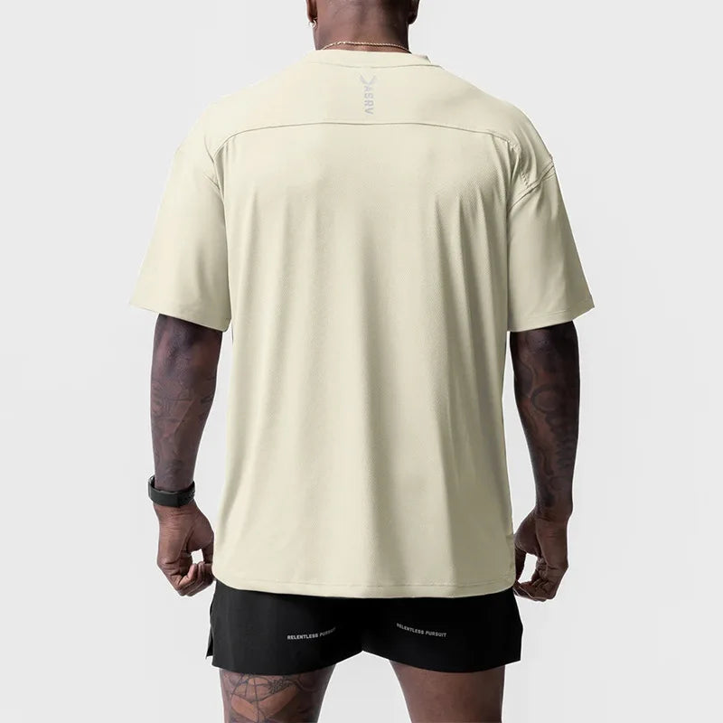 Men's Summer Casual Loose Oversized T-shirt O-Neck Short Sleeve Tee Male Quick Dry Breathable Gym Fitness Undershirt Clothing
