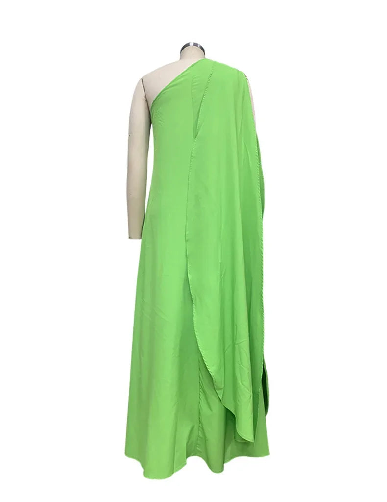 2024 Spring New Women's Fashion One Shoulder Solid Color Sleeveless Banquet Gown Long Dress Vestidos De Mujer