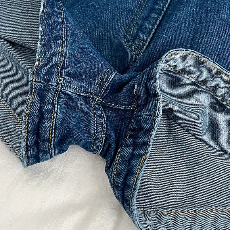 Casual Denim Jumpsuits Women Spring Summe Retro Short  Fashion  One-shoulder Wide Leg Pants 2024 New Cool Girls Streetwear