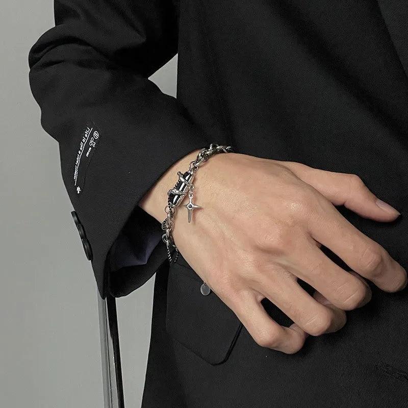 2024 Retro Black Zircon Star Bracelet for Women Men Gifts Trend Titanium Steel Chain Unisex Goth Jewelry New Couple Accessories