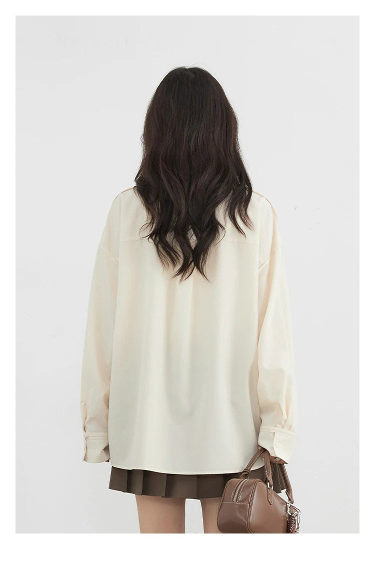 CHIC VEN Women Shirt Loose Casual Solid New Lapel Tie Design Sun Protection Blouses Long Sleeved Female Coat Summer 2025