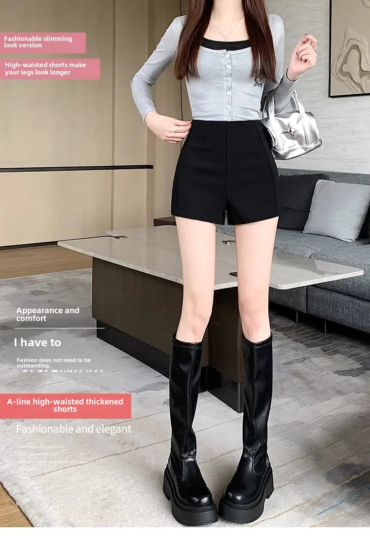 Women's High-waisted Petite Black Outer Wear Shorts 2024 Summer New Style Lost Underwear Cheeky Curvy Hot Pants