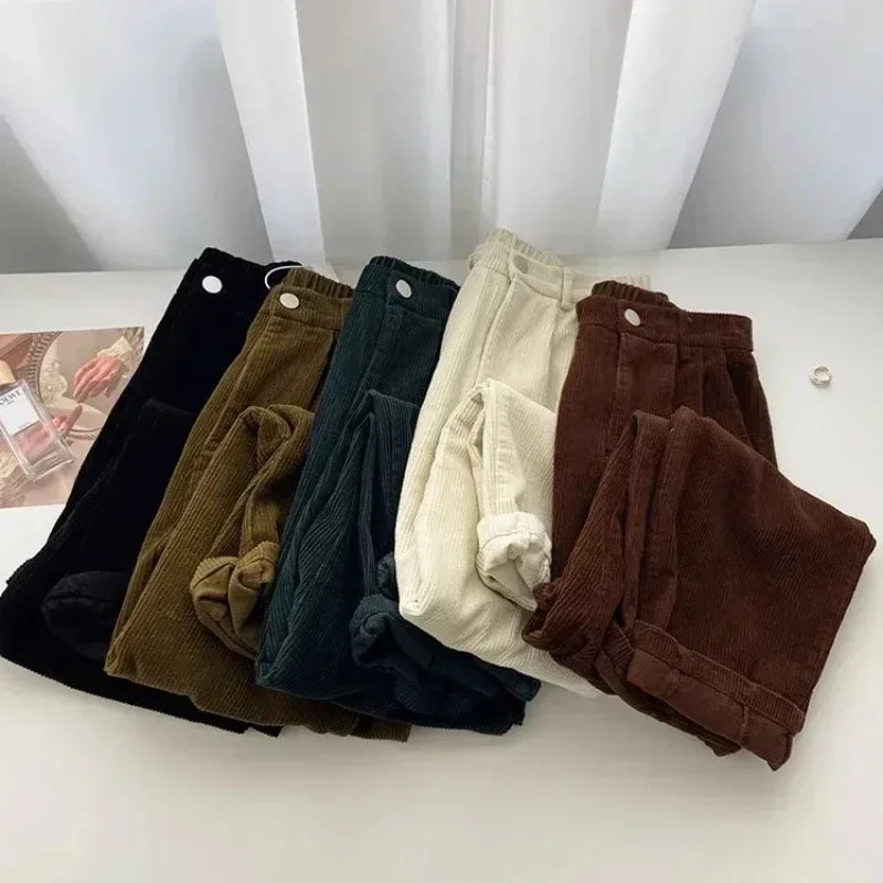 Vintage High Waist Corduroy Pants Women Spring Fall Straight Causal Full Length Trousers Korean Fashion Baggy All Match Pant New