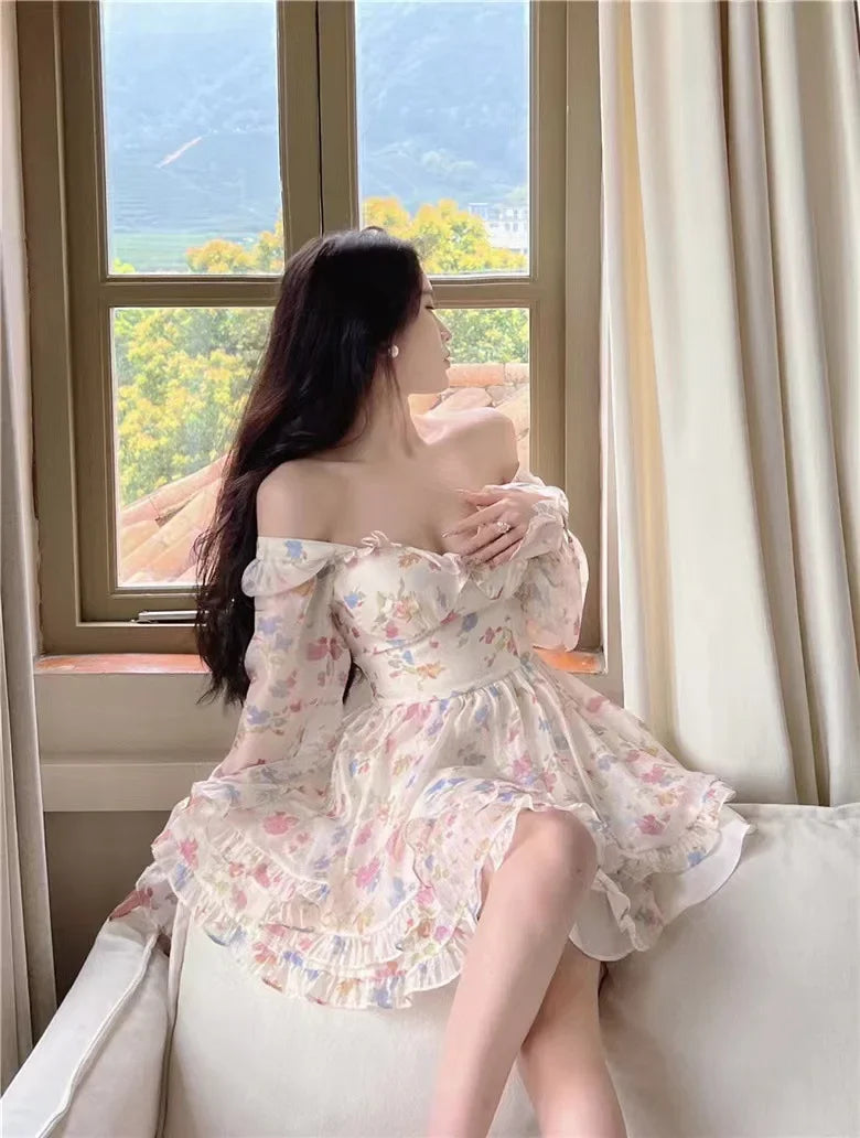 French Style Gentle Flower Print Dress Summer 2024 Slimming Perfect Beauty Pure Desire Sweet First Love Princess Dress For Women