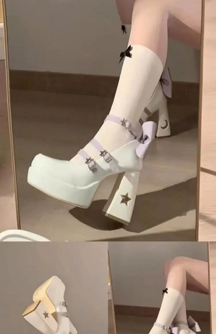 Mary's Spring New Women's Fashionable Thick Heel Bow Hollow Out Line Toe Flats Summer Season Flat Heel Women's Shoes