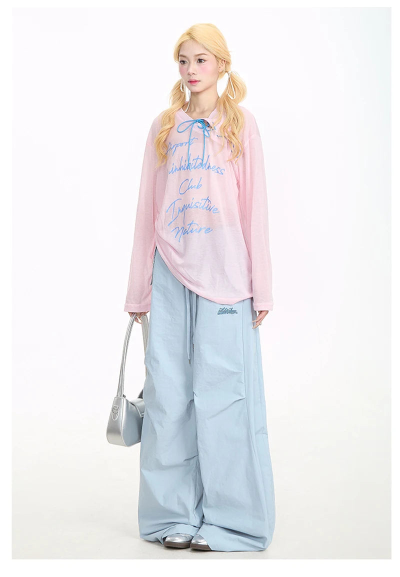 Zoki Streetwear Yellow Cargo Pants Women Vintage Letter High Waist Y2K Wide Leg Trousers High Quality Loose Paratrooper Pants