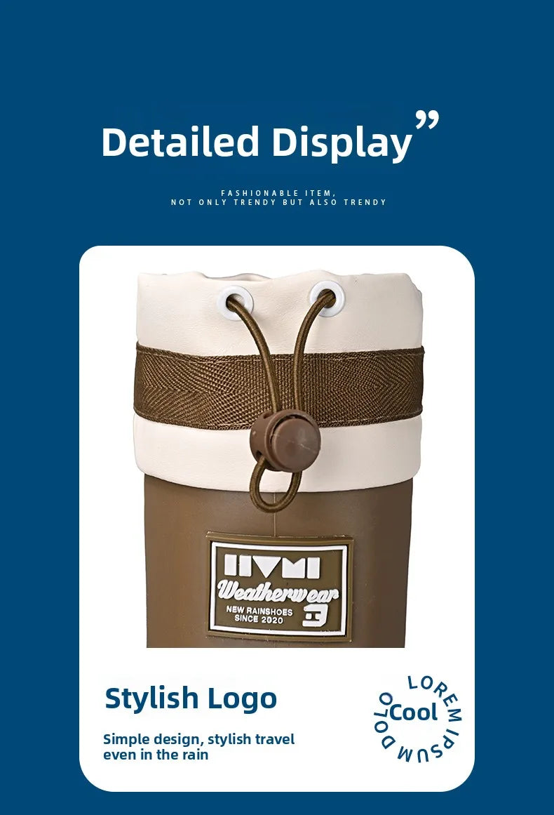 Japanese Sle High Tube Dstring Rain Boots Thi Bot Waterproof ort Tube Rain Boots for Rainy Days Outdoor Wear Elas...