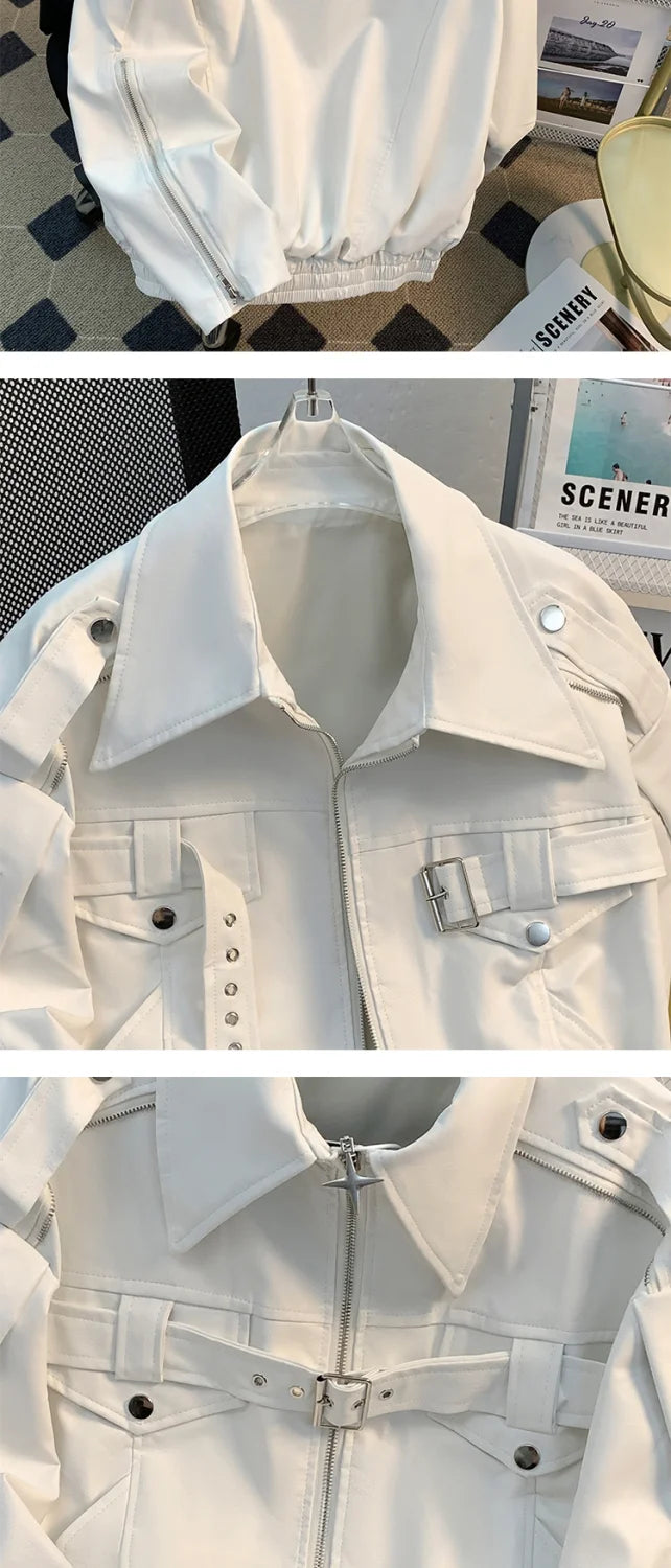 Niche deconstruction Heavy Industry leather jacket for men Spring and autumn design sense loose short motorcycle leather jacket