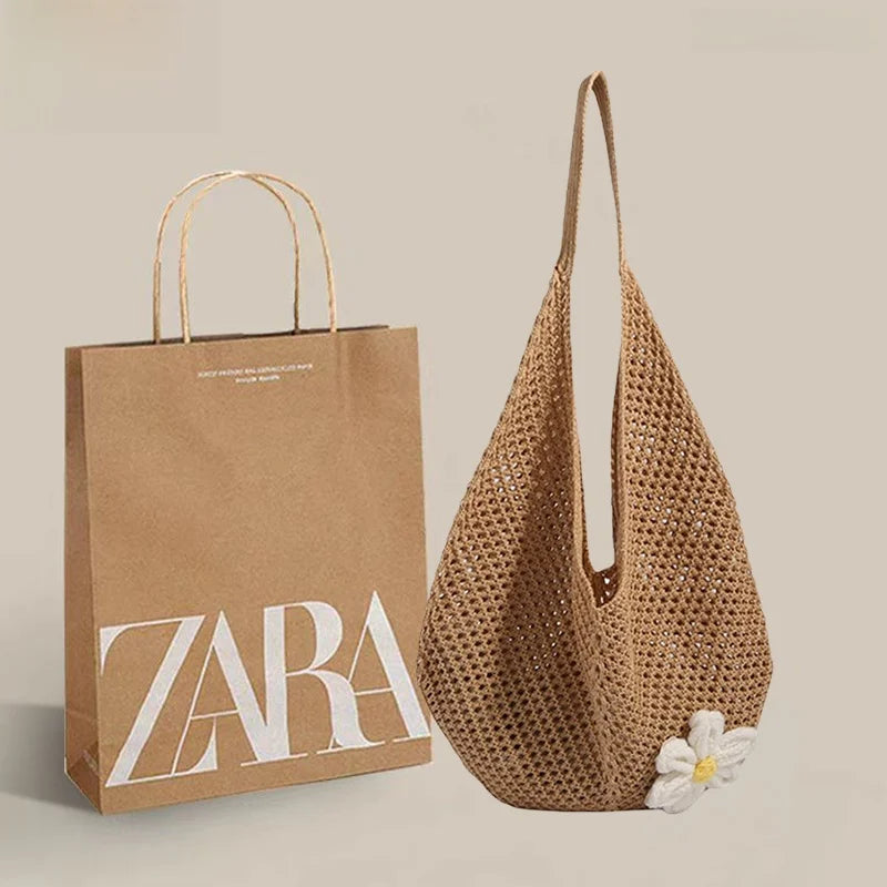 Zar Fendan 2025 Summer New Lazy Weaving Large Capaci Beach Bag Women's Tote Bag Versatile ular Artistic Sle Canvas Bag