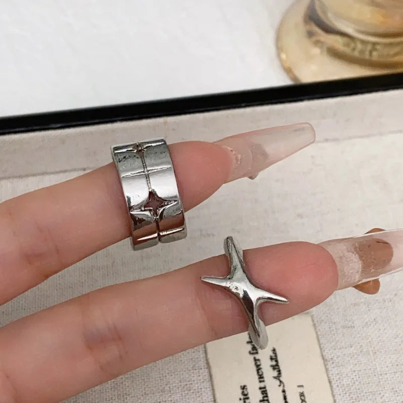 Fashion Retro Silver Color Cross Star Rings for Women Men Punk Gothic Couple Rings Festivals Party Jewelry Daily Accessories New