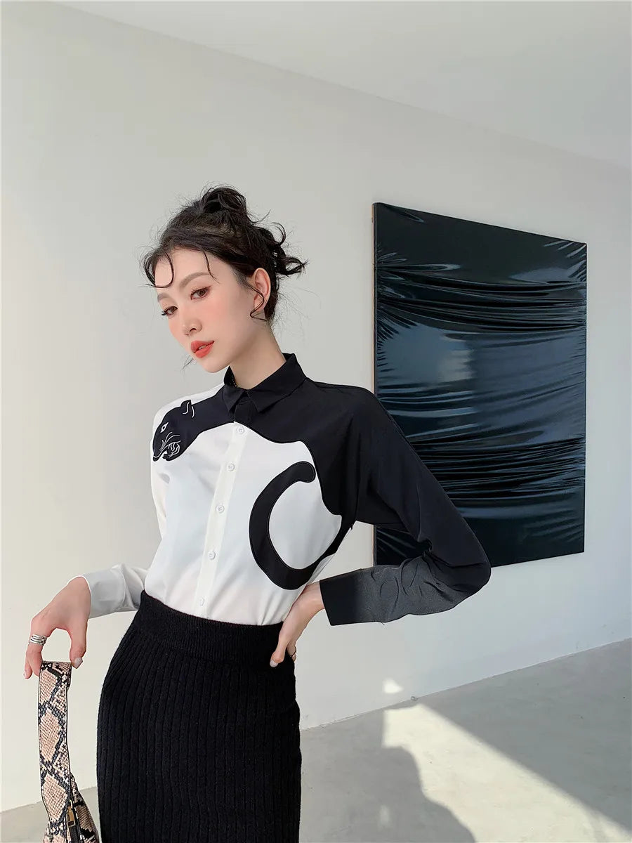 CHEERART Leopard Embroidered Long Sleeve Shirts And Blouses Women White Button Up Fall 2024 Designer Clothes Tops Fashion