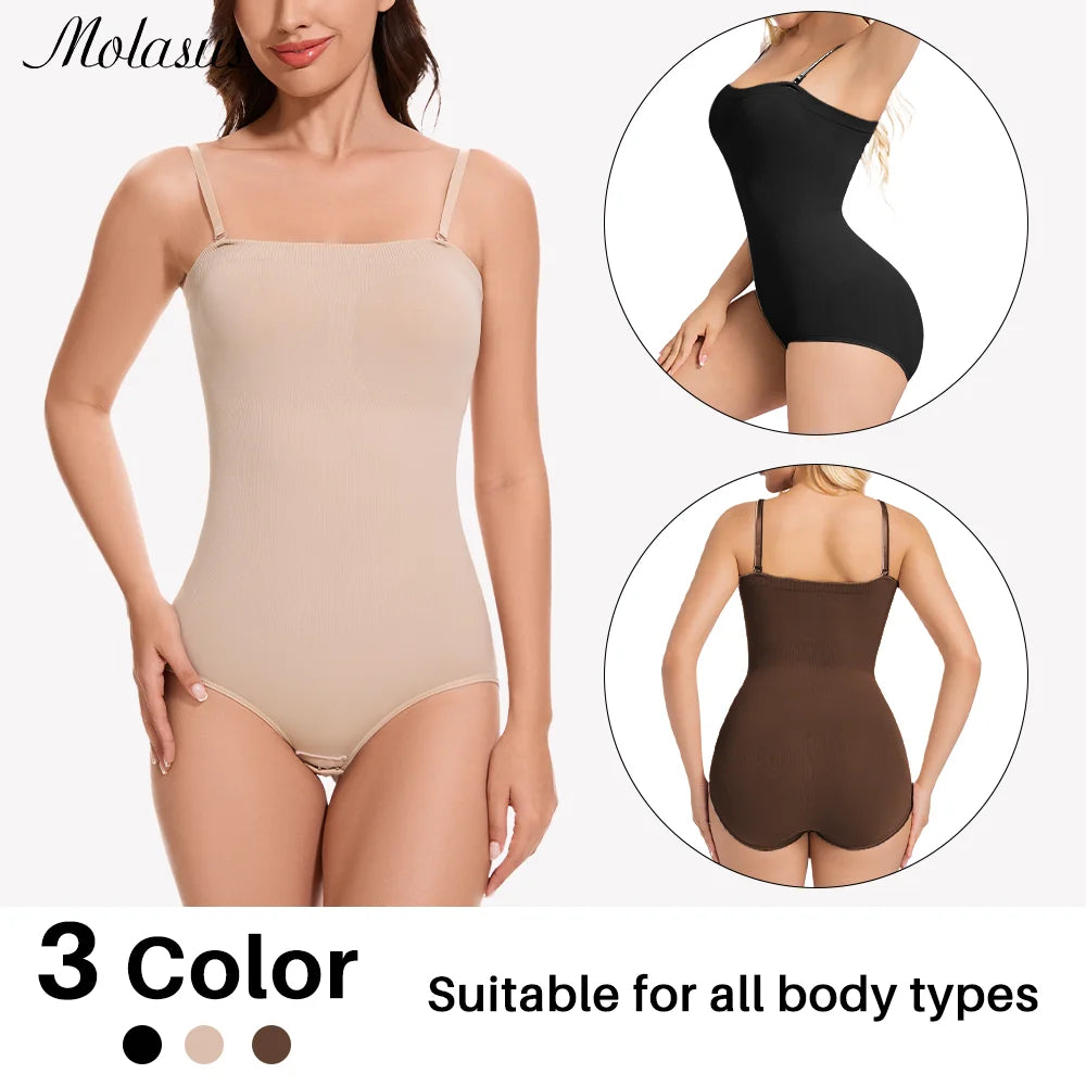 1 Piece Women Shapewear Bodysuit Removeable Shoulder Strap Body Shaper Seamless Tummy Control Slimming Flat Belly for Underwear