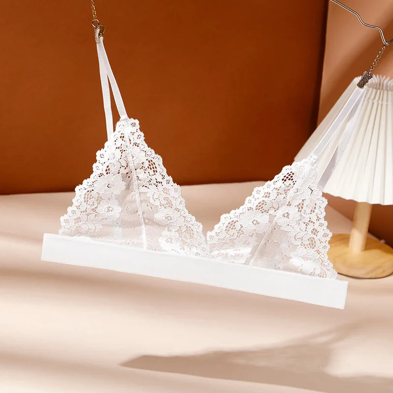 Lady Sexy Lace Bras French Style Triangle Cup Brassiere Erotic Lingerie Thin Floral Mesh Underwear Active Bra Women's Intimates