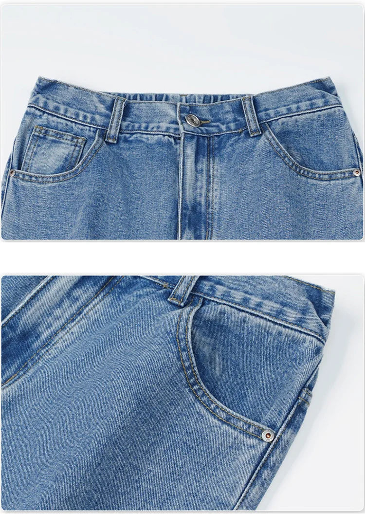 Spring Autumn Men's Jeans Straight Denim Pants Banding Waist Cotton Streetwear Wide Leg Loose Casual Blue Long Jeans Trousers