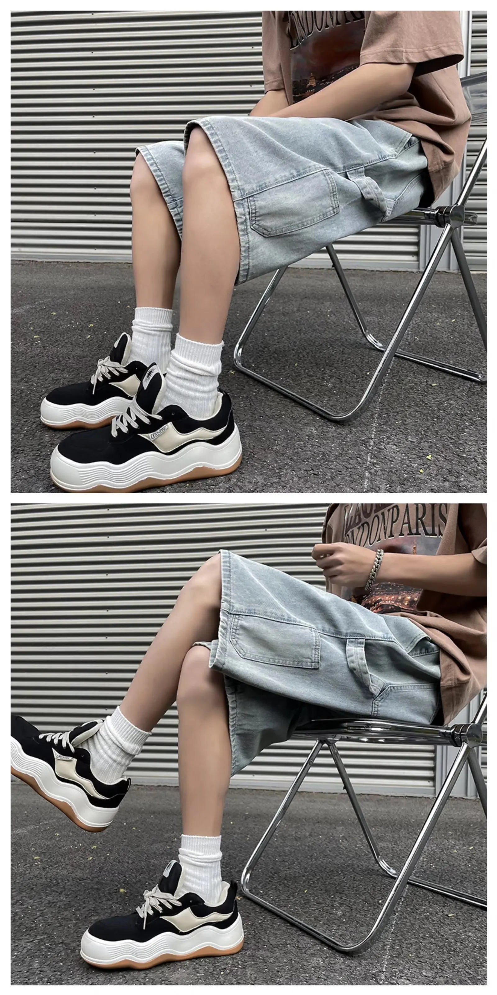 Fashionable Loose-fit Straight-leg Denim Shorts Simple Solid Color Casual Versatile Men's Five-point Pants