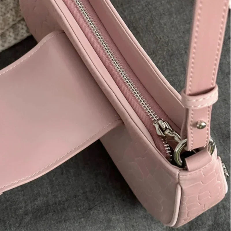 Hot Girls Y2k Handbag Women Vintage Sweet Cool Heart Chain Pink Underarm Bag Female Fairycore Aesthetic Shoulder Bag New Chain