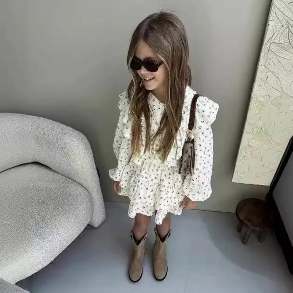 4478-1  Children Clothing Set 2024 INS Russian Girl's Dress Autumn Floral Lace Shirt+Cake Skirt Two-piece Set