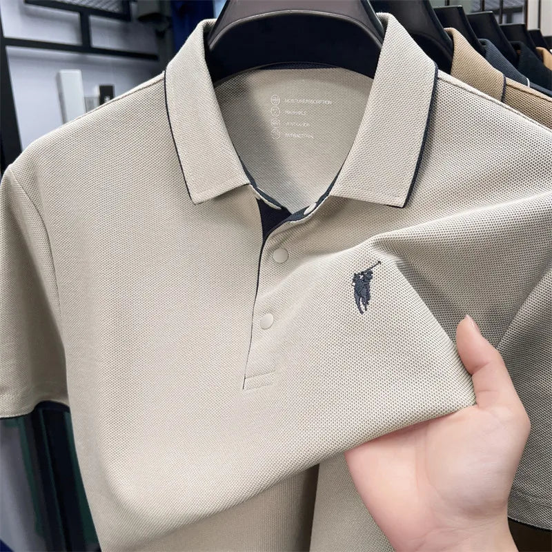 100% cotton high-end lapel comfortable short sleeved embroidered polo shirt for men's summer new fashion casual versatile top