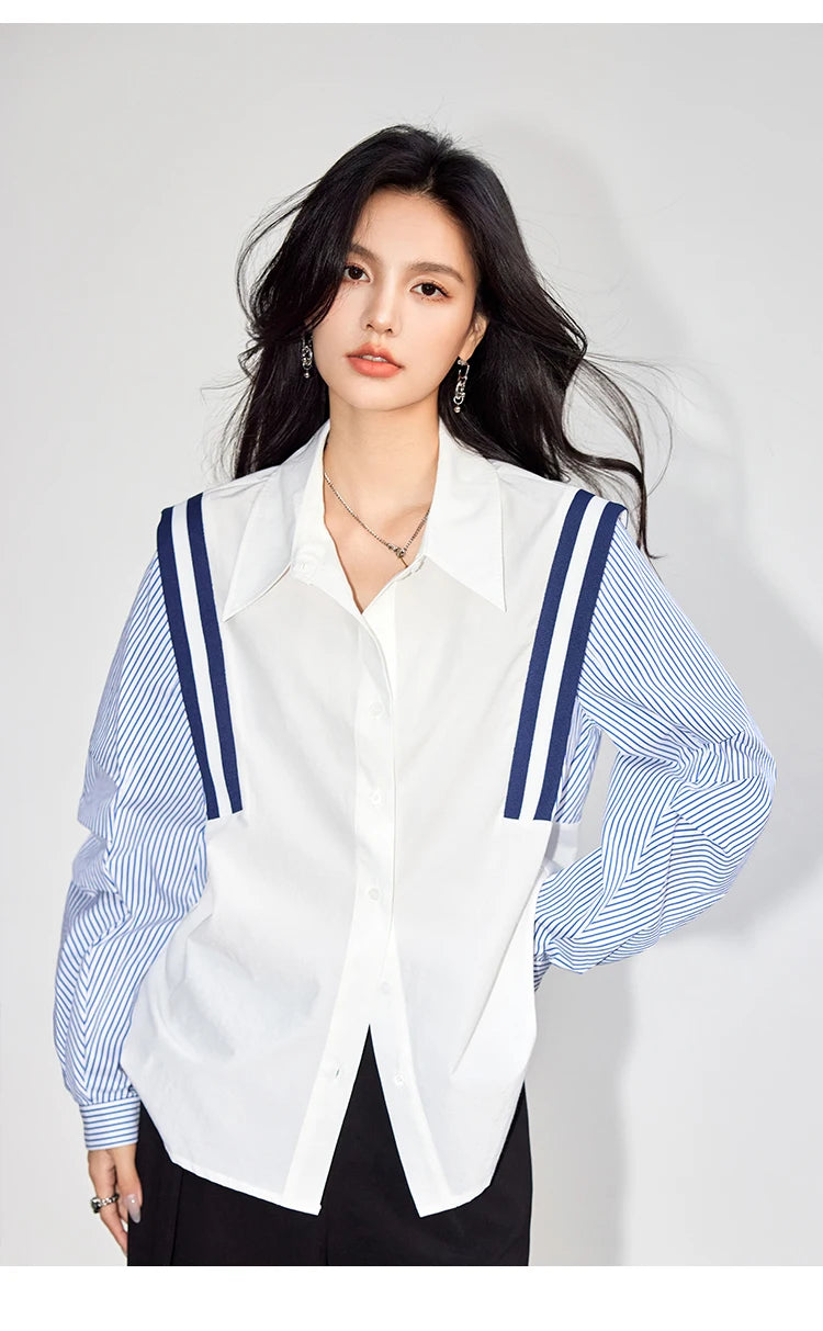 French Elegant Office Lady Shirt Female 2024 Spring Striped Contrasting Color Long-Sleeved Temperament Slim Top Fashion Blouse