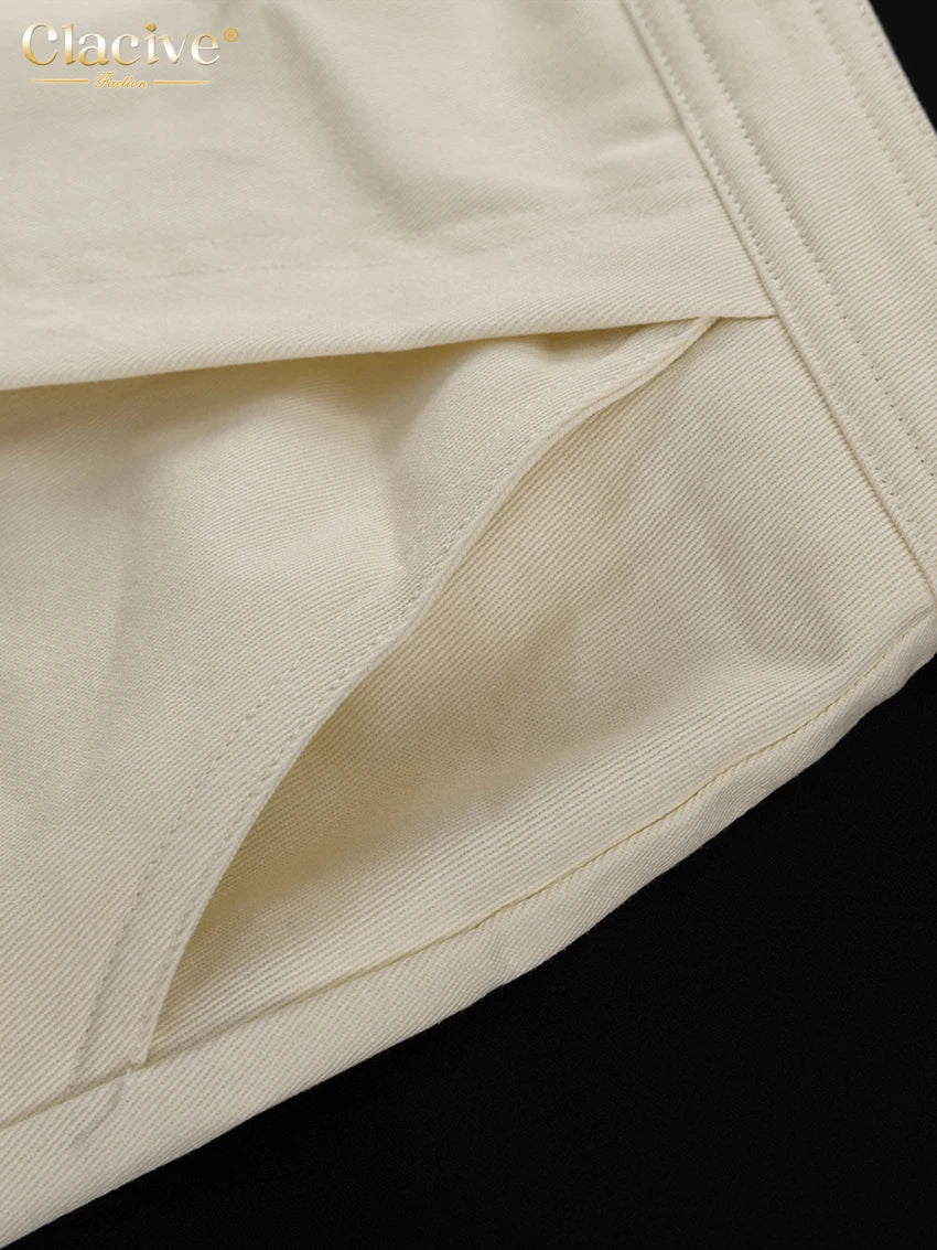 Clacive Fashion Loose Beige Cotton Women's Two Pieces Set Summer Short Sleeve Shirt With High Waist Shorts Set Female Clothing