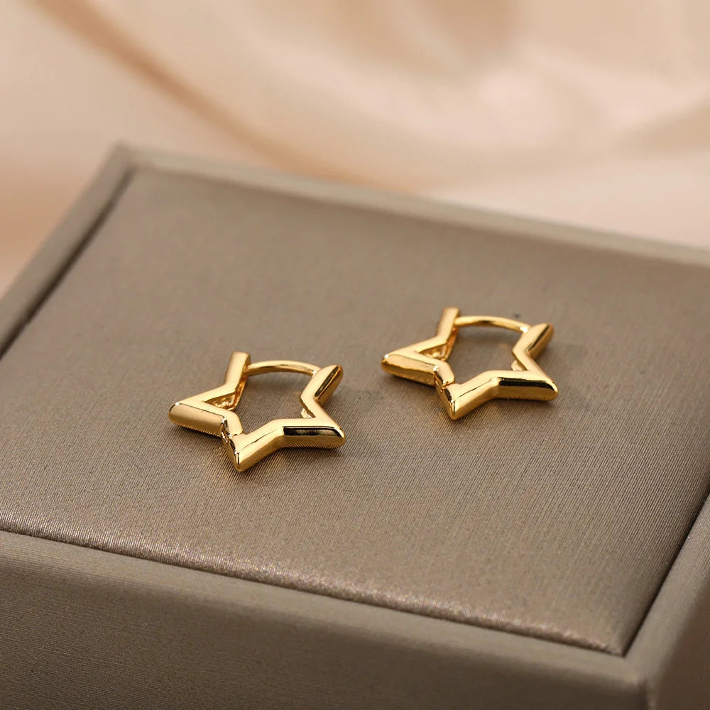 Stainless Steel Star Hoop Earings For Women 2024 Trend New In Luxury Gold Color Earrings Ear Jewelry Gift pendientes mujer