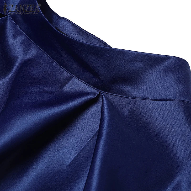 ZANZEA Vintage Solid Color Skirt Women Pleating Swing Jupe Party High Waisted Faldas Casual Loose Satin Silk A-line Overskirts