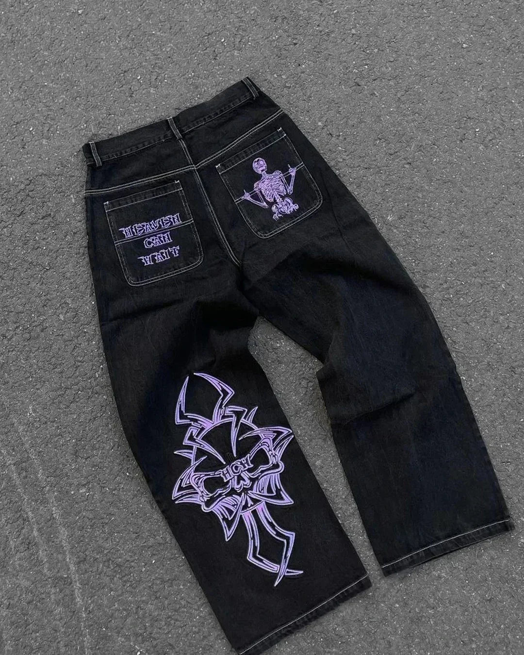 American Street Trend Letter Embroidered Loose Jeans Men Harajuku Y2K New Hip Hop Oversized Wide-leg Pants Unisex Mopping Jeans