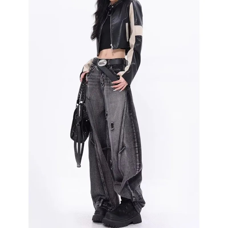 Design-sensual Wide-leg Jeans for Women in Spring and Autumn New Style High Waist Loose and Slimming Floor Baggy Women's