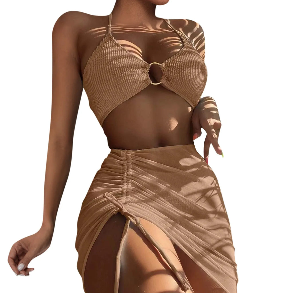 Women'S Summer Beach Swimwear Bikini Cover Up Four Piece Sexy Mesh Cover Up Three Pointed Bikini Swimsuit Fashion Beachwear