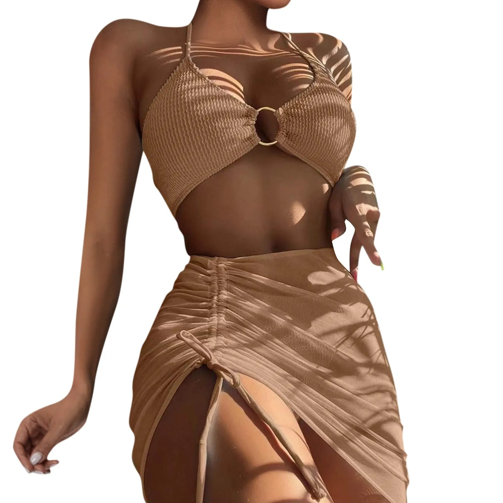 Women'S Summer Beach Swimwear Bikini Cover Up Four Piece Sexy Mesh Cover Up Three Pointed Bikini Swimsuit Fashion Beachwear