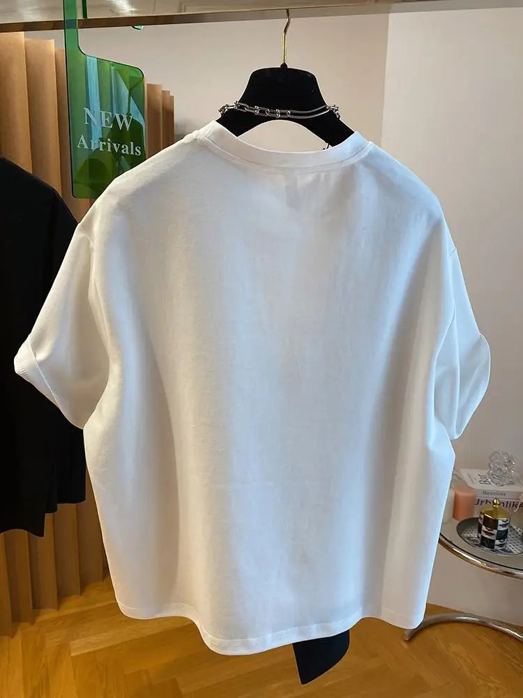 Fashion Fake Two Piece T Shirt Women Niche Design Sense T-shirt Loose Casual Stitching Vest Button Short Sleeve Tshirt