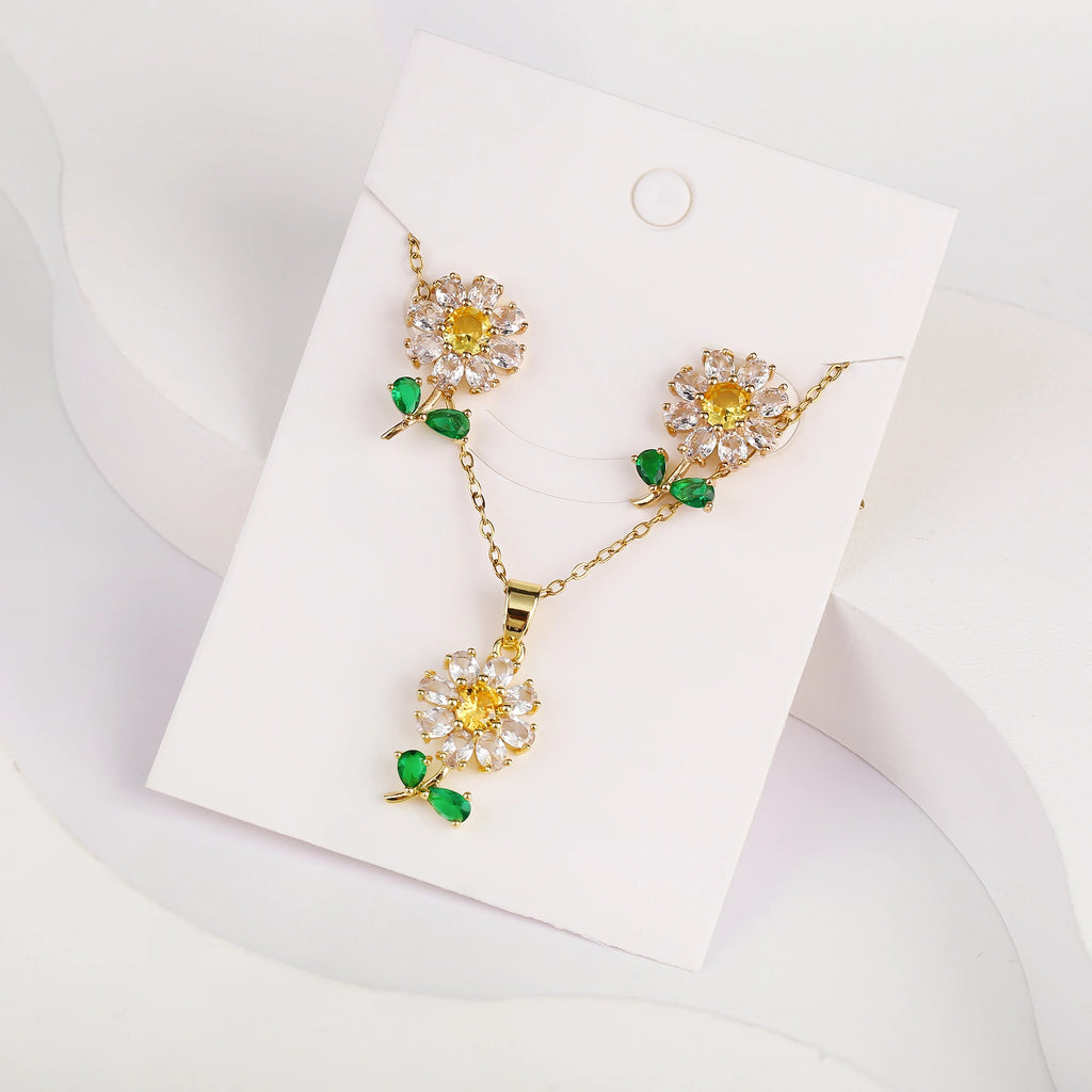 7 Style Classic Gold Plated Botanical Sunflower Pendant Necklace Earrings Jewelry Set New Trend Women Casual Party Jewelry Gift