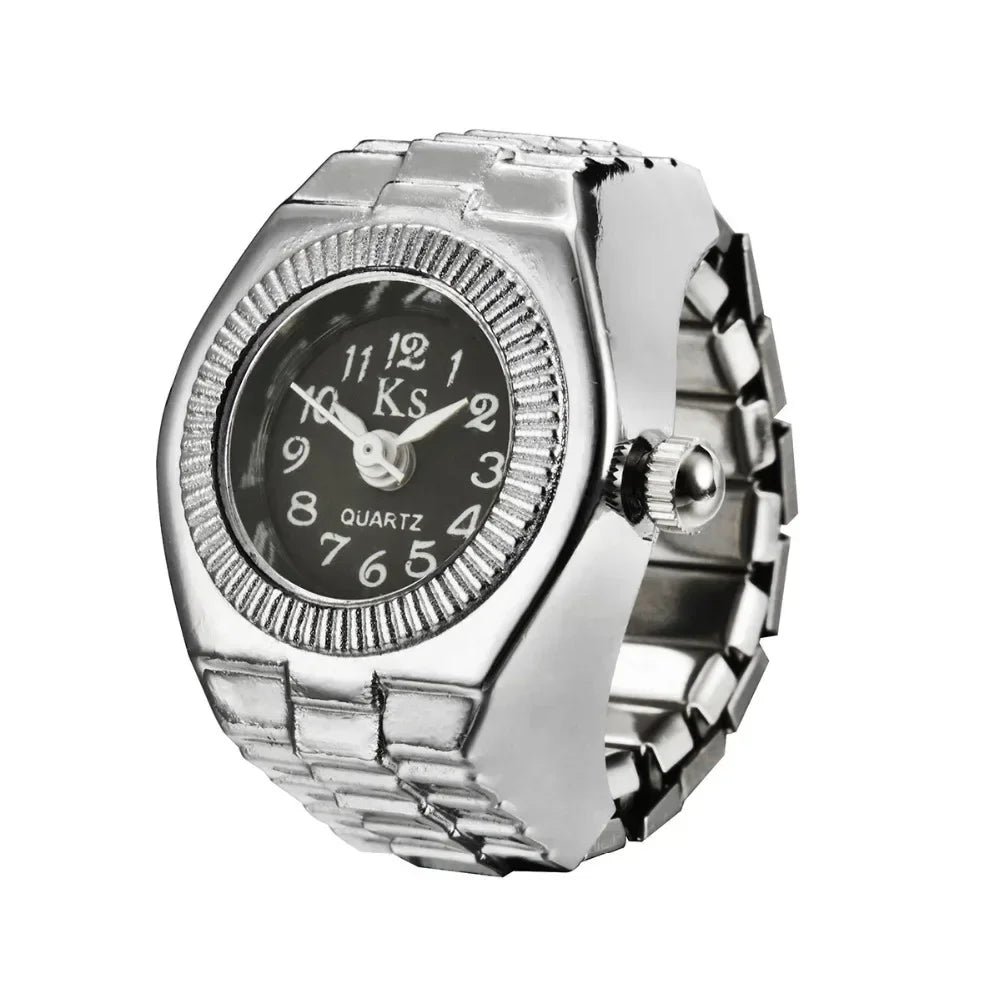 Colorful Watch Ring Women Men Retro Sliver Pointer Quartz Clock Finger Rings Punk Alloy Strap Watches Jewelry Accessories