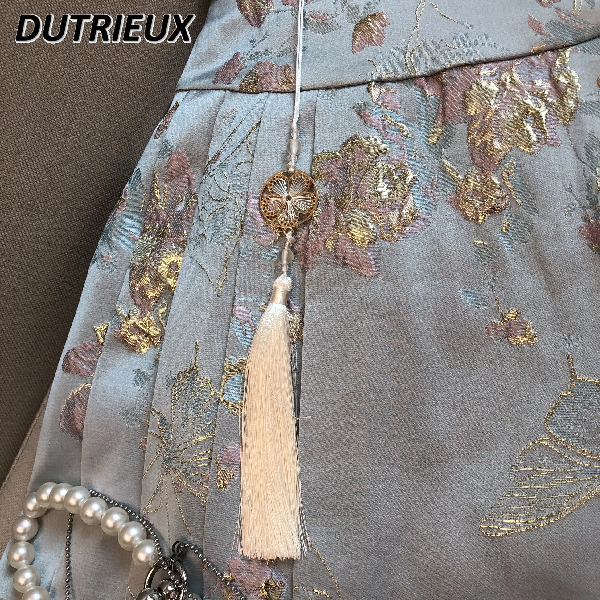 Summer New Chinese Style Satin Jacquard Horse-Face Pleated Mini Skirts Sweet Cute Girl High Waist Short Skirt for Women