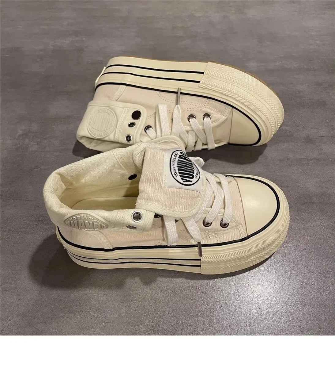 Women's High Top Thick Bottom Canvas Shoes Spring New Style Student Retro Heightening Casual Board Shoes Rubber Outsole