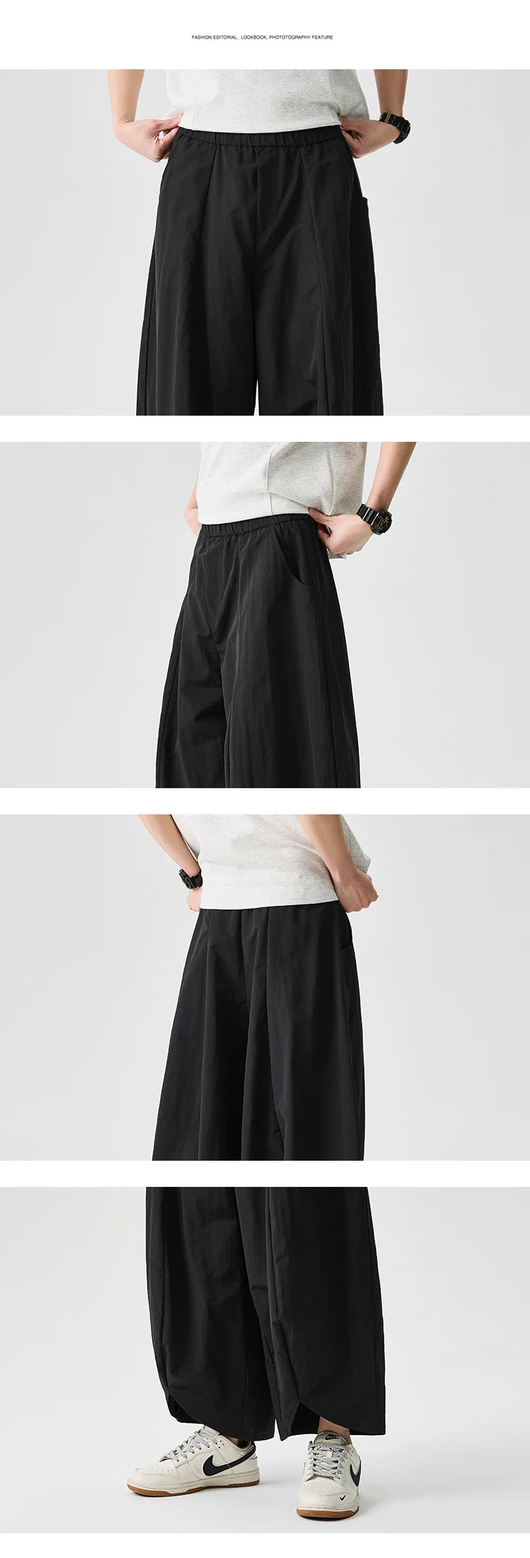 Men Wide Leg Pants Summer Light Thin Solid Casual Harun Pants Elastic Waistband Loose Oversize Lantern trousers Men Clothing