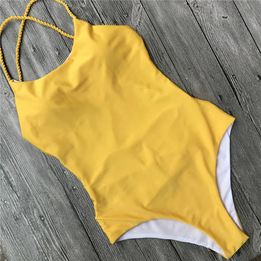Cross Bandage Backless Women Swimwear One Piece Swimsuit Female Monokini High Cut Trikini 2025 Bikinis Bathing Suit Swim Lady