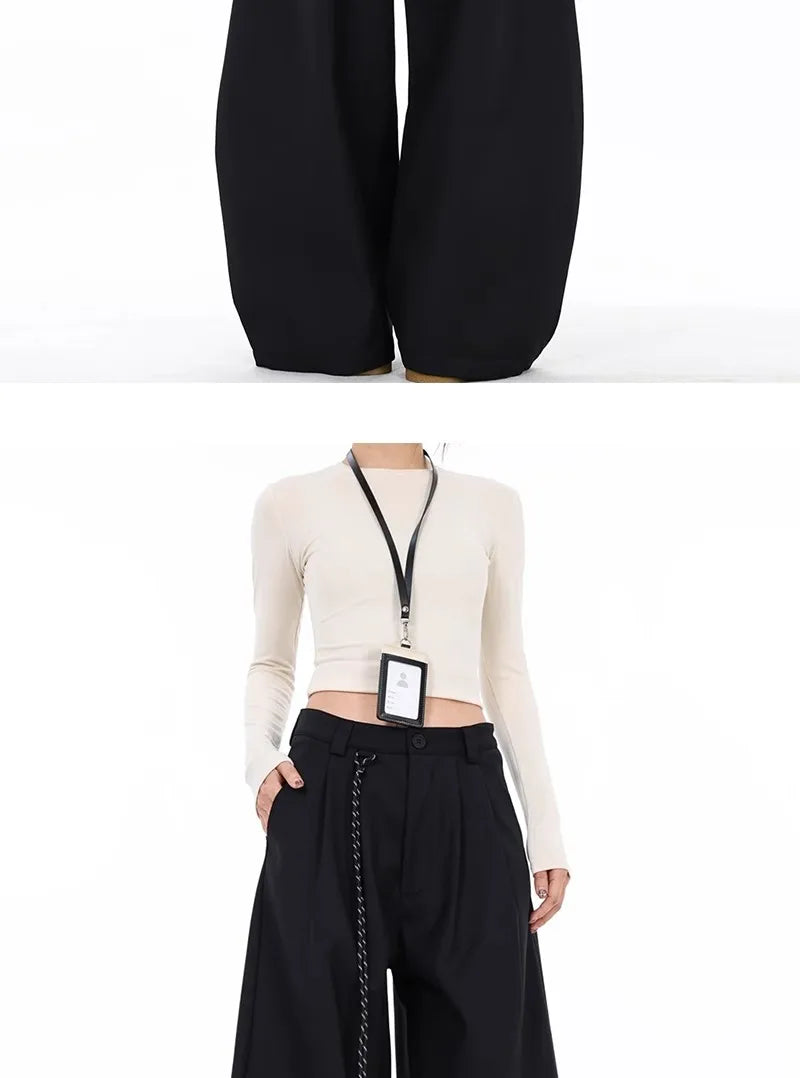 High Waist Women Suit Pants Straight Office Ladies Korean Fashion Trousers Casual Button Loose Female Black Pants New 2025