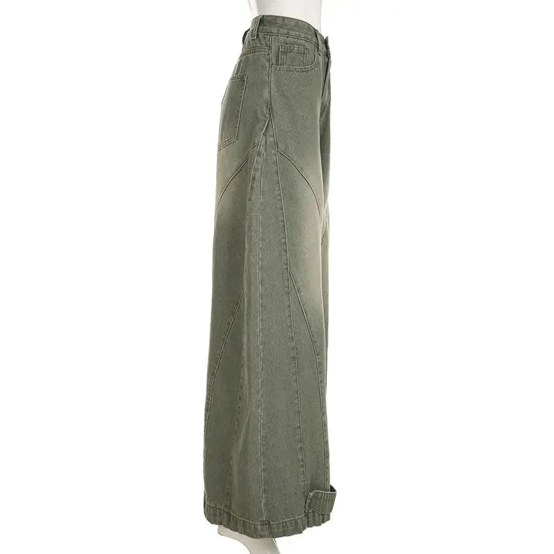 Retro Fashion Old-segmented Denim Cargo Pants Low Waist Loose American Street Harajuku Casual Jeans Women Unisex Wide-leg Pants