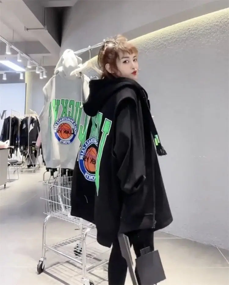 Oversized Hooded Sweatshirt Vest Female Hip Hop Streetwear Sleeveless Jacket 2023 New Cardigan Outerwear Korean Fashion Casual
