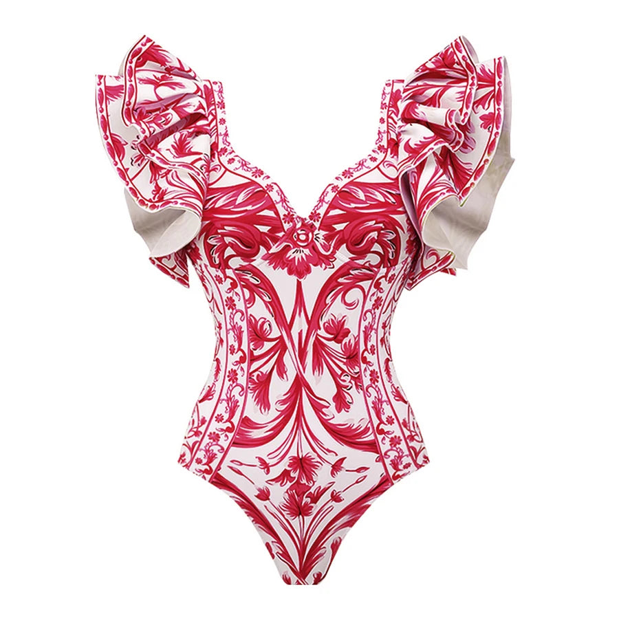 2024 New Off Shoulder Bow Tie One Piece Swimsuit Set Summer Swimwear Women Beachwear Luxury Bathing Suit
