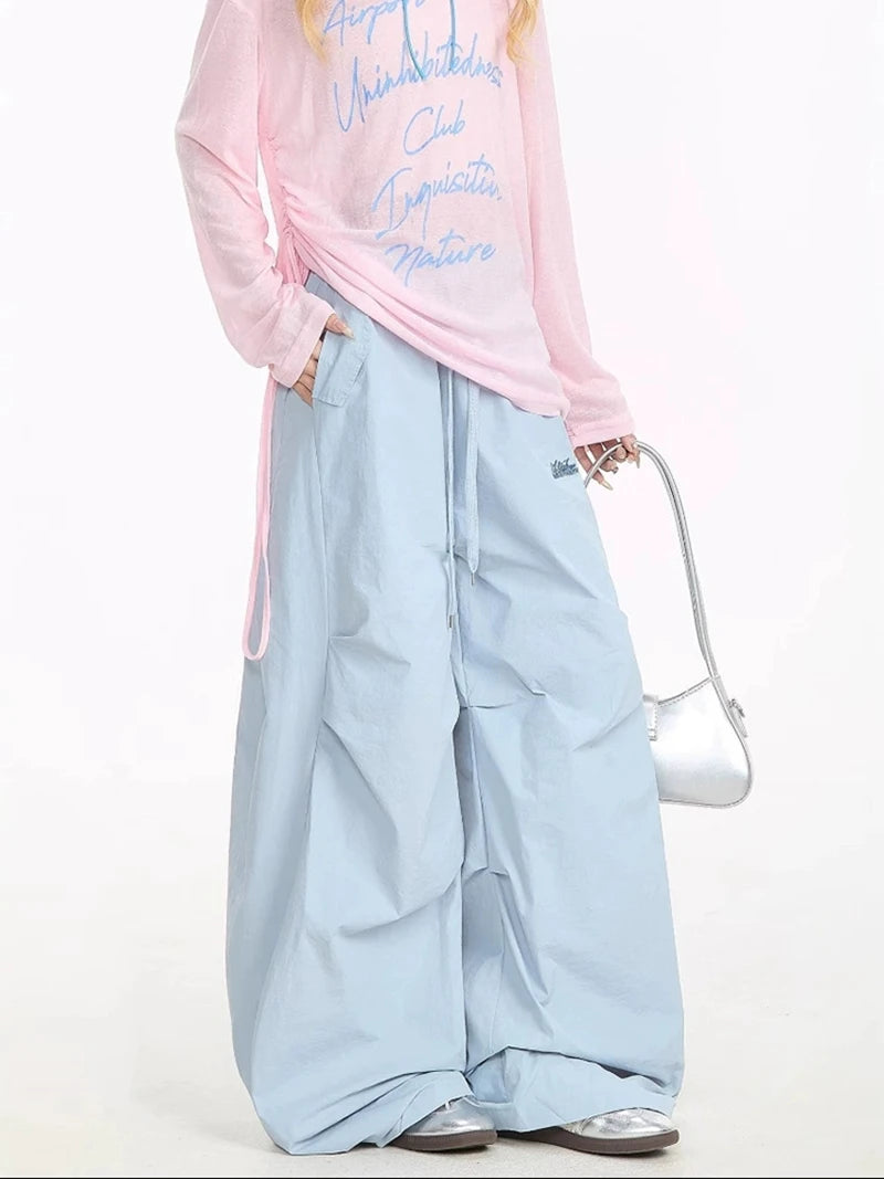 Zoki Streetwear Yellow Cargo Pants Women Vintage Letter High Waist Y2K Wide Leg Trousers High Quality Loose Paratrooper Pants