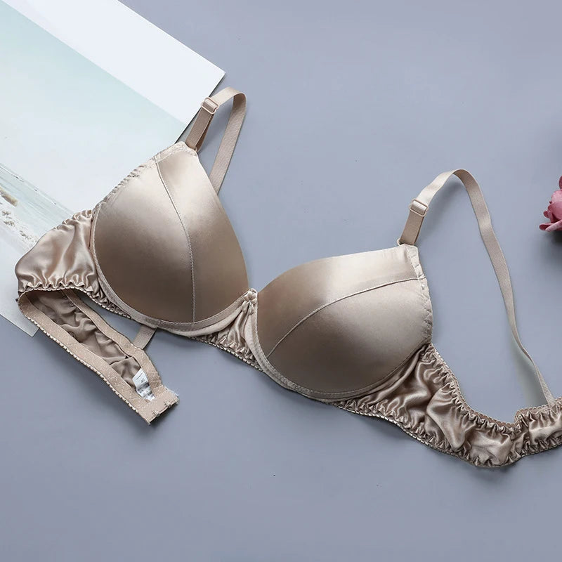 100% Mulberry Silk Push Up Bra Satin Ultra-thin Breathable Women Girls Sexy Brassiere Smooth Real Silk Female Lingerie Top Bra