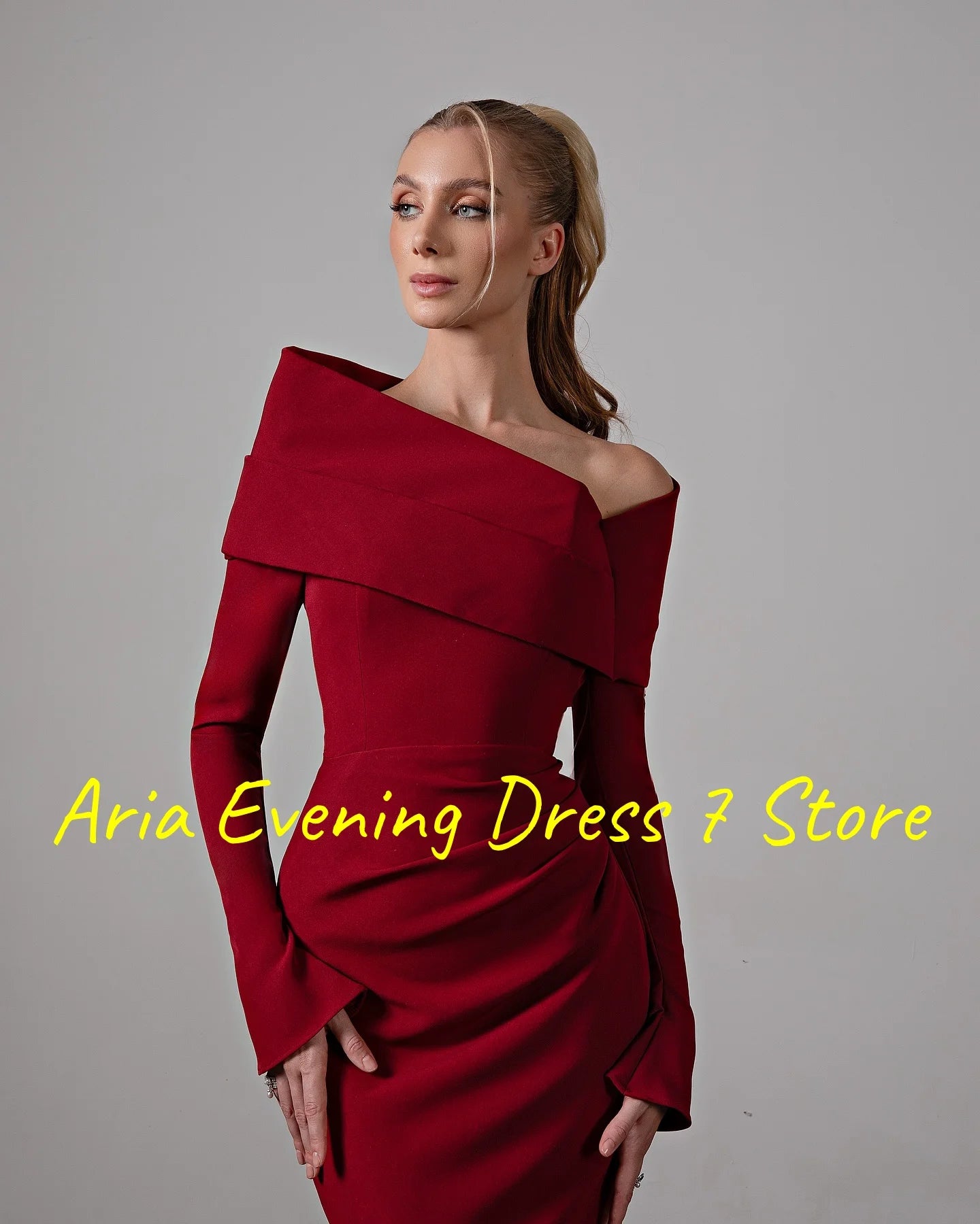 Customized Delicate Jersey Mermaid Off the Shoulder Evening Dresses Modern Long Sleeves Bridal Party Custom Made Prom Dress