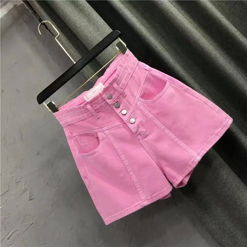 Pink Jean Shorts Women Clothing Streetwear High Waist Y2k Wide Leg Pants 2025 New Bottoms Fashion Casual Summer Y2k Denim Shorts
